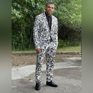 I.N.C. International Brown/Cream Floral Print Suit